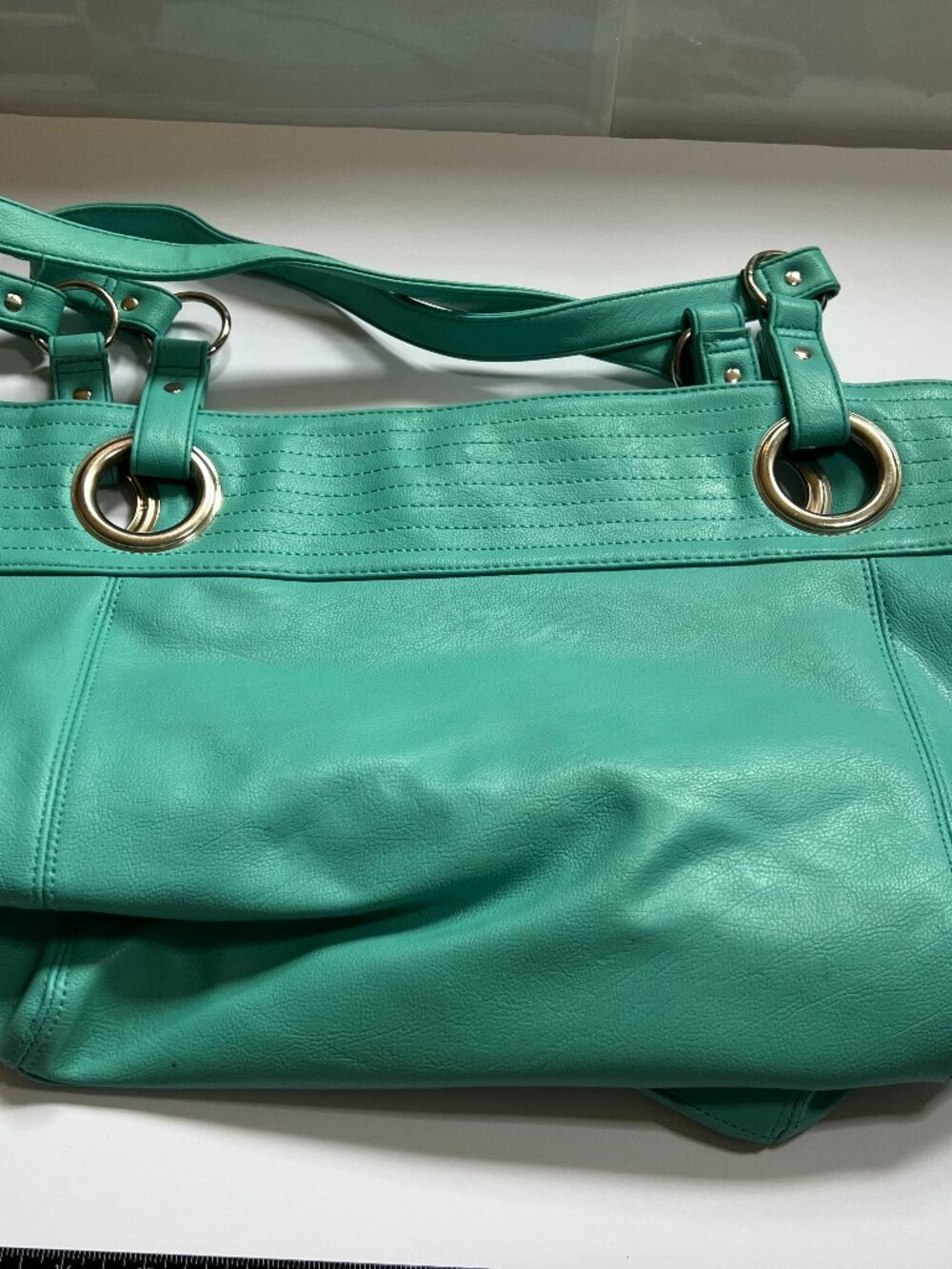 Hobo Bag in Aqua with Blue Striped Lining